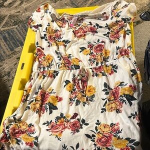 No Boundaries Floral Dress - Cream with Red and Yellow Flowers